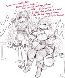 absurdres alternate_body_size belly big_belly breasts fat fat_woman full_stomach highres hypnosis large_breasts mind_control navel obese open_mouth orristerioso small_breasts smile thick_arms thick_thighs thighs weight_gain