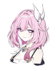 1girl blue_eyes breasts cleavage commentary cropped_torso cyrene_(honkai:_star_rail) dress hair_ornament highres honkai:_star_rail honkai_(series) jewelry looking_at_viewer medium_hair multicolored_hair necklace pink_hair renatuscarte simple_background small_breasts smile solo two-tone_hair white_background white_dress white_hair