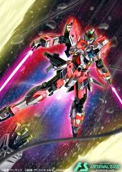 artificial_eye battle beam_cannon beam_rifle check_copyright commentary copyright_logo copyright_name copyright_request core_fighter debris energy energy_beam energy_gun energy_sword english_commentary flying glowing glowing_eyes green_eyes gun gundam gundam_narrative holding ii_neo_zeong incom_(gundam) machinery mecha mecha_focus mechanical_arms mechanical_eye mechanical_hands mechanical_legs mobile_armor mobile_suit narrative_gundam narrative_gundam_c-packs no_humans official_art psycho_frame robot science_fiction sensor space sword v-fin weapon zero_gravity