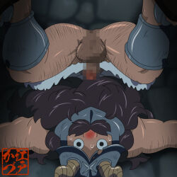 1boy anus ass bara beard bottomless brown_hair censored derivative_work dungeon_meshi dwarf edo_kadu facial_hair fake_horns fat fat_man flaccid hairy helmet horned_helmet horns long_beard looking_at_viewer male_focus mosaic_censoring mustache original outstretched_arms penis red_nose screenshot_redraw senshi_(dungeon_meshi) solo spread_arms thick_leg_hair thick_mustache top-down_bottom-up ugly_bastard very_long_beard