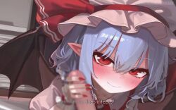 Rule 34 | 1boy, 1girl, absurdres, animated, ascot, audible speech, bat wings, blue hair, blush, bow, clothed sex, cum, cum in mouth, ejaculation, embodiment of scarlet devil, erection, fellatio, femdom, girl on top, hair bow, hair ornament, handjob, hat, hat bow, hat ribbon, henkawa, hetero, highres, holding, japanese audio, live2d, looking at viewer, moaning, mob cap, oral, patreon username, penis, pointy ears, pov, red eyes, remilia scarlet, ribbon, short hair, smile, sound, subtitled, sweat, tagme, touhou, video, watermark, web address, wings