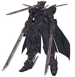 Rule 34 | absurdres, arm blade, assault visor, chainsaw man, full body, fusion, gerbera straight, gundam, gundam astray red frame, gundam seed, gundam seed astray, highres, katana man (chainsaw man), mecha, mobile suit, no humans, robot, saraki yukata, science fiction, weapon, white background