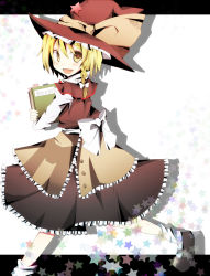 1girl bad_id bad_pixiv_id blonde_hair blush book braid dress female_focus hat highres kirisame_marisa pasutel side_braid smile solo touhou witch witch_hat yellow_eyes