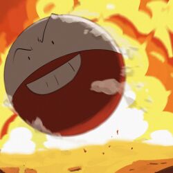 absurdres creatures_(company) electrode_(pokemon) fire game_freak grin highres looking_at_viewer nintendo no_humans pokemon pokemon_(creature) smile solo spicyichizo