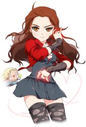 1boy 1girl animification ann_hodo avengers:_age_of_ultron avengers_(series) bad_id bad_pixiv_id breasts brown_hair chibi chibi_inset green_eyes jewelry long_hair marvel marvel_cinematic_universe pietro_maximoff quicksilver ring scarlet_witch siblings small_breasts t_t thighhighs twins wanda_maximoff