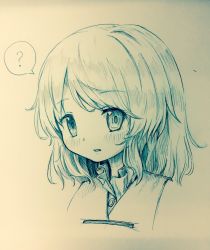 1girl ? arinu female_focus hatching_(texture) highres linear_hatching monochrome parted_lips short_hair simple_background sketch solo tatara_kogasa touhou traditional_media vest