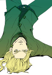1boy bad_id bad_pixiv_id blonde_hair gakuran hairline jojo_no_kimyou_na_bouken kitagawa male_focus nijimura_keicho school_uniform solo upside-down yellow_eyes