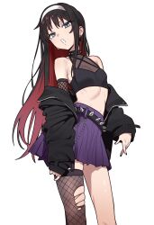 1girl absurdres bare_shoulders black_hair blue_eyes breasts ebora hairband highres long_hair long_sleeves looking_at_viewer open_mouth red_hair skirt small_breasts solo tohno_akiha tsukihime white_hairband