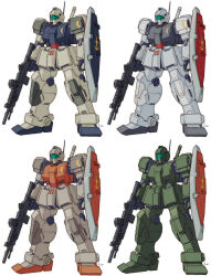 assault_rifle battle_rifle beam_rifle blue_visor camouflage color_variation commentary_request derivative_work earth_federation energy_gun gm_(mobile_suit) gm_cold_districts_type gm_ii gm_kai gm_sniper ground_gm gun gundam gundam_0080 gundam_0083 gundam_08th_ms_team highres m14 machine_gun machinery mecha mecha_focus mobile_suit no_humans original redesign rifle robot roundel science_fiction scope shield signature tessaku_ro weapon white_background zeta_gundam