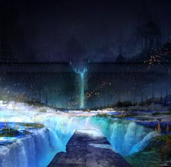 Rule 34 | absurdres, highres, kurasuta, nature, night, no humans, original, outdoors, scenery, water, waterfall