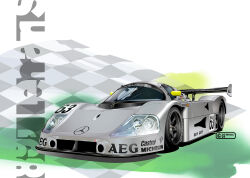 2025 artist_name car checkered_flag english_text flag le_mans_prototype logo mercedes-benz michelin michelin_man mixed-language_commentary motor_vehicle nimbus_goldbrum no_humans original product_placement race_flag race_vehicle racecar sauber_c9 spoiler_(automobile) sponsor vehicle_focus
