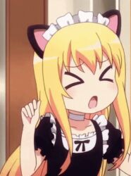 Rule 34 | &gt; &lt;, 1girl, animal ears, animated, animated gif, anime screenshot, cat ears, choker, closed eyes, fake animal ears, gabriel dropout, gabriel tenma white, lowres, maid, maid headdress, no nose, solo