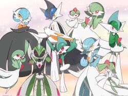 2others 3boys 5girls ^_^ alternate_color arm_blade arm_up arms_up bare_shoulders black_dress black_gloves black_hair black_sclera black_skin blue_hair blue_skin blunt_bangs bob_cut bowl_cut closed_eyes closed_mouth colored_sclera colored_skin colorful_background corrupted_twitter_file double_high_five dress elbow_gloves everyone evolutionary_line facing_viewer finger_heart flat_chest full_body gallade gardevoir gen_3_pokemon gen_4_pokemon gloves green_hair green_skin grey_skin hair_between_eyes hair_over_one_eye half-closed_eyes hand_on_lap hand_on_own_hip hand_up hands_up happy high_five highres holding_hands humanoid_robot invisible_chair iron_valiant joints kirlia leg_up long_dress looking_at_viewer medium_hair mega_gallade mega_gardevoir mega_pokemon mohawk monya multicolored_hair multicolored_skin multiple_boys multiple_girls multiple_others nintendo one_eye_closed one_eye_covered open_mouth orange_eyes outstretched_arms pokemon pokemon_(creature) rainbow_background ralts red_eyes red_hair robot robot_joints shiny_and_normal shiny_pokemon short_hair sidelocks sideways_mouth sitting smile sparkle standing standing_on_one_leg strapless strapless_dress thumbs_up twintails two-tone_hair two-tone_skin v waving weapon white_skin wink