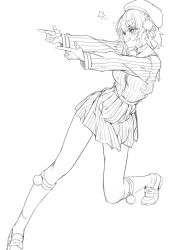 1girl absurdres finger_gun from_side gjz1227 hat highres indie_virtual_youtuber long_sleeves monochrome shigure_ui_(vtuber) sketch solo tongue tongue_out virtual_youtuber