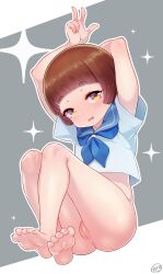 1girl barefoot born-to-die brown_hair highres kill_la_kill loli mankanshoku_mako pussy solo