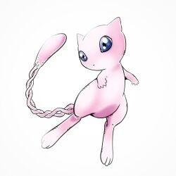1other creatures_(company) digimon digimon_(creature) game_freak gen_1_pokemon highres legendary_pokemon mew_(pokemon) mythical_pokemon nintendo original other_focus pokemon simple_background solo tail weirdomonmaster white_background