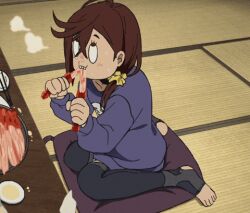 animated animated_gif brown_hair crab dandadan food running tagme