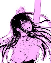 Rule 34 | 1girl, arm up, blush, commentary, highres, hoshino ai, long hair, one side up, open mouth, oshi no ko, pink theme, simple background, solo, star-shaped pupils, star (symbol), symbol-only commentary, symbol-shaped pupils, teeth, upper body, white background, yokoyari mengo