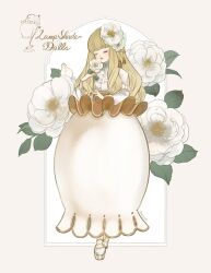 1girl dress flower full_body gothic_lolita hair_flower hair_ornament hime_cut leaf lolita_fashion long_hair long_sleeves meecosme original simple_background skirt smile solo standing straight_hair