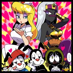 ... 3girls 4boys alien animaniacs backwards_hat baseball_cap blue_eyes blush breasts daffy_duck dark_skin dot_warner duck_dodgers eyeshadow gloves hat heart hello_nurse helmet heloise_nerz lipstick long_hair looney_tunes makeup martian_queen marvin_the_martian medium_breasts multiple_boys multiple_girls nurse nurse_cap purple_eyes queen_tyr&#039;ahnee red_lips remotarou spoken_ellipsis tongue tongue_out wakko_warner white_gloves yakko_warner yellow_eyes