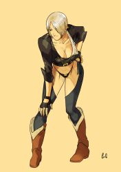1girl absurdres angel_(kof) boots breasts cody_conyers_(stellaravenger) cowboy_boots highres latina_girl mexican_(nationality) midriff snk the_king_of_fighters the_king_of_fighters_xv white_hair wrestler
