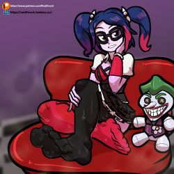 Rule 34 | 1girl, blue hair, feet, foot focus, glasses, highres, looking at viewer, multicolored hair, pink hair, ponytail, purple eyes, purple hair, reathroch, smell, smile, soles, solo, sweat, thighhighs, toes
