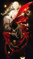1girl absurdres blood cape commentary_request edelgard_von_hresvelg fire_emblem fire_emblem:_three_houses fire_emblem_warriors:_three_hopes garreg_mach_monastery_uniform gloves hair_ornament hair_ribbon highres lkppp long_hair long_sleeves nintendo pantyhose purple_eyes red_cape ribbon twintails white_hair