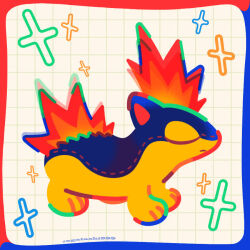 animated blinking closed_mouth commentary_request creatures_(company) fire from_side full_body game_freak gen_2_pokemon grid_background hisashi999 nintendo no_humans orange_eyes pokemon pokemon_(creature) quilava solo stitches tagme ugoira video