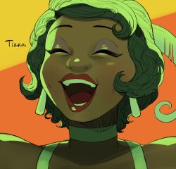 1girl brown_hair choker dark-skinned_female dark_skin disney dress earrings elbow_gloves gloves jewelry looking_at_viewer pano_(mohayayamai) short_hair smile tagme the_princess_and_the_frog_(disney) tiana_(the_princess_and_the_frog)