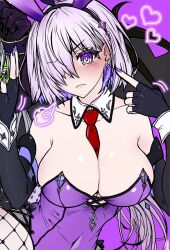 1girl animal_ears bare_shoulders black_gloves blush breasts cleavage covered_navel detached_collar elbow_gloves fake_animal_ears fate/grand_order fate_(series) fingerless_gloves gloves hair_over_one_eye large_breasts leotard looking_at_viewer mash_kyrielight necktie pink_hair playboy_bunny purple_eyes rabbit_ears satou_nui short_hair solo_focus wrist_cuffs