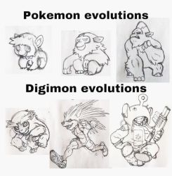 creatures_(company) digimon earrings evolution evolutionary_line fang game_freak gun highres jewelry meme monkey nintendo pokemon running sharp_teeth sonic_(series) sonic_the_hedgehog teeth teletubbies weapon