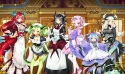 6+girls black_dress black_hair black_tail black_wings blue_eyes blue_hair blue_kimono blue_tail breasts broom brown_dress chamber_dragonmaid collarbone cowboy_shot dragon_girl dragon_horns dragon_tail dragon_wings dress duel_monster glasses green_hair green_tail green_wings grey_eyes grey_hair hat holding holding_broom homi28 horns house_dragonmaid japanese_clothes kimono kitchen_dragonmaid laundry_dragonmaid long_hair low_wings maid maid_day maid_headdress medium_breasts medium_hair multiple_girls nurse nurse_cap nurse_dragonmaid parlor_dragonmaid pink_dress pink_eyes pink_hair red_hair red_tail red_wings short_hair sparkle tail twintails wings yellow_eyes yu-gi-oh!