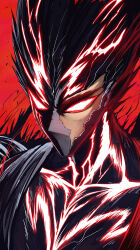 1boy absurdres blank_eyes garou_(one-punch_man) highres male_focus one-punch_man re_naya red_background solo spiked_hair