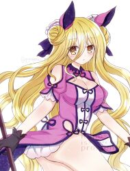 Rule 34 | 1girl, ass, blonde hair, breasts, cleavage, date a live, hair bun, highres, hoshimiya mukuro, long hair, solo, thighs, yellow eyes