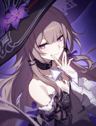 1girl absurdres breasts cleavage herta_(honkai:_star_rail) highres honkai:_star_rail honkai_(series) jewelry nail_polish necklace purple_eyes shali smile solo the_herta_(honkai:_star_rail)