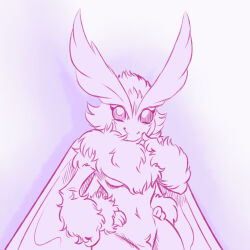 Rule 34 | 1girl, arthropod girl, breasts, closed mouth, commentary, completely nude, extra arms, finger to cheek, gradient background, hands on own hips, highres, insect girl, insect wings, limited palette, long eyebrows, looking at viewer, medium breasts, medium hair, moth girl, navel, no nose, nude, original, pink background, plague of gripes, smile, solo, standing, two-tone background, underwear, white background, wings