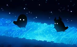 blue_theme creature glowing horns hoshikui night night_sky no_humans original shoutarou_(shoutarotttt) sky star_(sky) star_(symbol) starry_sky