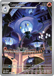 artist_name card_(medium) character_name company_name copyright_name copyright_notice english_text fire floating gen_5_pokemon indoors lampent ligton1225 litwick nintendo no_humans official_art pokemon pokemon_(creature) pokemon_card pokemon_focus pokemon_tcg purple_fire railing third-party_source trading_card yellow_eyes