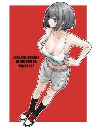 1girl bambi_surprise breasts large_breasts nike_(company) shoes short_hair sneakers tagme