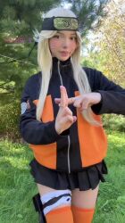 1girl animated ass ass_shake bikini bikini_top_only breasts cosplay highres miamiaxof naruto naruto_(series) nipples real_life small_breasts swimsuit tagme thong video
