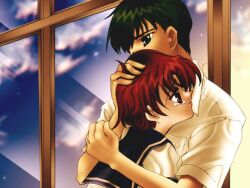 Rule 34 | crying, crying with eyes open, game cg, happy, jisatsu no tame no 101 no houhou, kannagi momiji (jisatsu no tame no 101 no houhou), non-web source, school uniform, smile, takamori yuu, tears, torabishi takuji (jisatsu no tame no 101 no houhou), window