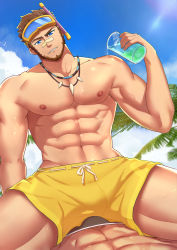 Rule 34 | 2boys, abs, absurdres, bandaid, bandaid on face, bandaid on nose, bara, bare pectorals, beach, beard, black male swimwear, blue eyes, brown hair, bulge, bulge to ass, diving mask, diving mask on head, drawstring, facial hair, goggles, goggles on head, head tilt, highres, jarvan iv (league of legends), jewelry, large pectorals, league of legends, male focus, male swimwear, minghecanyue, multiple boys, muscular, muscular male, navel, necklace, nipples, official alternate costume, pectorals, short hair, sitting, sitting on person, sky, snorkel, solo focus, spilling, spread legs, sunlight, swim trunks, swimsuit, thick thighs, thighs, tooth necklace, topless male, wet, yaoi, yellow male swimwear, yellow swim trunks