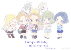 Rule 34 | absurdres, angel wings, brown hair, crown, earrings, fujimoto rina, happy birthday, hayami kanade, highres, hoshi syoko, idolmaster, idolmaster cinderella girls, jewelry, kimura natsuki, long hair, matsunaga ryo, multiple girls, rerain, shirasaka koume, shirt, takagaki kaede, white shirt, wings