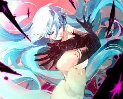 1girl blue_hair bright_pupils collarbone completely_nude evil_smile gele hair_between_eyes highres jill_(rance_series) long_hair looking_at_viewer navel nude rance_(series) rance_x smile smirk straight_hair tsutsugano very_long_hair