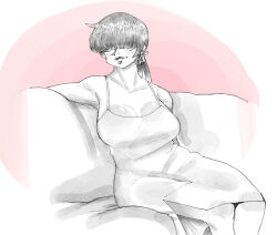 1girl 1shermieaday breasts cleavage couch dress earrings female_focus heart jewelry large_breasts long_hair ponytail shermie_(kof) sitting skirt the_king_of_fighters thick_lips thighs twintails