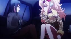 2girls alcohol animated anime_screenshot audible_speech blush car cup danganronpa_(series) dress drinking english_audio enoshima_junko explosion explosive grenade ice ikusaba_mukuro incest limousine motor_vehicle multiple_girls siblings sisters sound sunglasses tagme video wine yuri