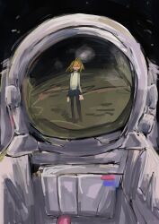 Rule 34 | 1girl, absurdres, arcueid brunestud, astronaut, black pantyhose, blonde hair, helmet, highres, looking at viewer, moon, night, night sky, pantyhose, red eyes, reflection, short hair, sky, sleeveless, sleeveless turtleneck, space, space helmet, spacesuit, sweater, tsukihime, tsukihime (remake), turtleneck, yarakasitenaita
