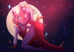 Rule 34 | 1boy, 1girl, adylaineart, cosplay, couple, demon boy, demon girl, dress, hazbin hotel, husband and wife, jessica rabbit, jessica rabbit (cosplay), lilith (hazbin hotel), long hair, lucifer morningstar (hazbin hotel), red dress, roger rabbit, roger rabbit (cosplay), suspenders, very long hair, who framed roger rabbit