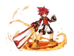 1boy ahoge ankle_socks armor armored_shoes belt belt_buckle black_leotard black_socks bracelet brown_belt buckle chest_belt closed_mouth determined dot_nose elsword elsword_(character) embers fingerless_gloves fire frown full_body game_cg gloves grey_shoes hair_between_eyes highres holding holding_sword holding_weapon huge_weapon jewelry leotard long_sleeves looking_at_viewer male_focus multiple_belts official_art pauldrons pyrokinesis red_eyes red_hair red_sweater ress second-party_source sharp_teeth shoes short_hair shorts shoulder_armor single_pauldron socks solo standing sweater sword tachi-e teeth transparent_background tsurime turtleneck turtleneck_sweater weapon white_shorts