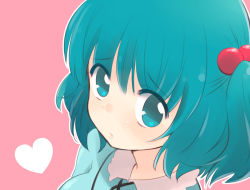 1girl bad_id bad_pixiv_id blue_eyes blue_hair close-up female_focus frown hair_bobbles hair_ornament heart ica kawashiro_nitori looking_at_viewer matching_hair/eyes no_headwear short_hair solo touhou twintails two_side_up